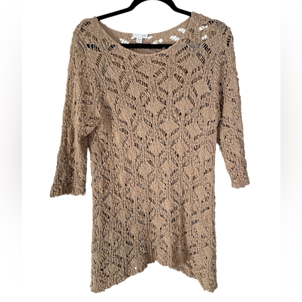 J. Jill Women's SZL Beige Open Knit Tunic, Asymmetric Hem